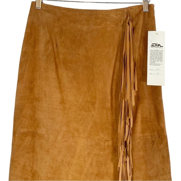 Vintage COMINT Western Suede Leather Fringe Midi Skirt Size 9/10 - Picture 3 of 9